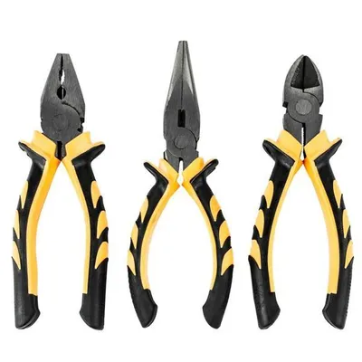 Produktbild von Dreiteiliges, robustes Zangenset – Zange mit weichen Griffen, Seitenschneider und Stahlzange – hochwertige Kohlenstoffstahlzange – gelb und schwarz