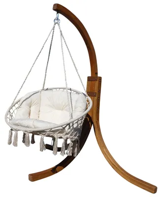 Produktbild von ALEOS. DESIGN Hängesessel Catalina geknüft geflochten extra groß mit Gestell aus Holz NAVASSA Lärche komplett