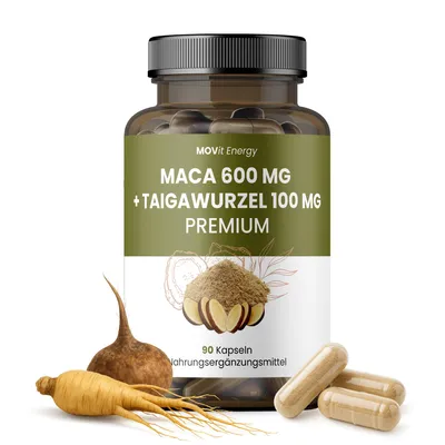 Produktbild von MOVit Maca 600 mg + Taigawurzel 100 mg PREMIUM, 90 Kapseln