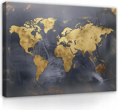 Produktbild von Bilder Weltkarte Gold Abstrakt Modern 60x40 cm Kinderzimmer Canvas Bild auf Leinwand Leinwandbilder Leinwandbild Wandbilder