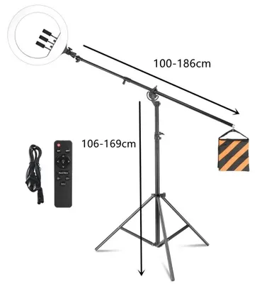 Obrázek produktu pro Kruhové světlo, nastavitelná jasnost, otočení o 360 stupňů, stojan 169 cm
