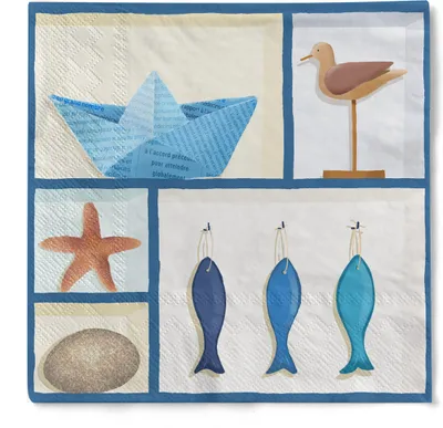 Produktbild von HAPPY PAPER Serviette "Seagull" (Maritim) aus Tissue 3-lagig, 40 x 40 cm, 20 Stück
