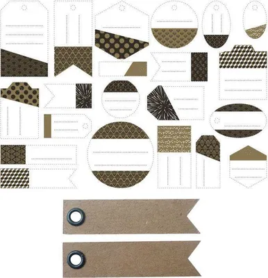 Produktbild von 21 perforierte Etiketten - Schwarz, Gold & Weiß + 20 Wimpel Kraft Etiketten