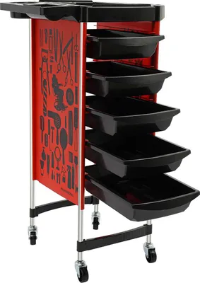 Immagine prodotto di Carrello da parrucchiere, 5 cassetti, piano ribaltabile, rosso