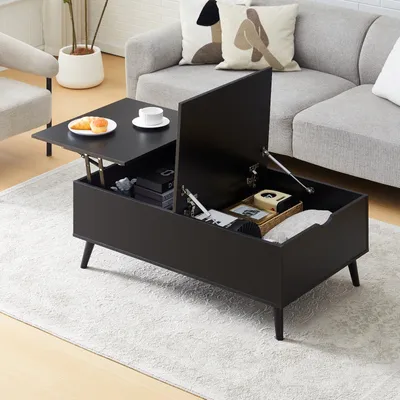 Produktbild von CLIPOP Couchtisch,Sofatisch höhenverstellbarer,Versenkbarer Wohnzimmertisch,Hubplatte Beistelltisch,Schwarz