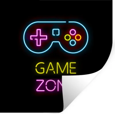 Produktbild von MuchoWow® Wandtattoo Wandsticker Wandaufkleber Controller - Spiel - Neon - Schwarz - Zitate - Spielzone 80x80 cm Selbstklebend und Repositionierbar - Wierderverwendbar - Selbstklebend