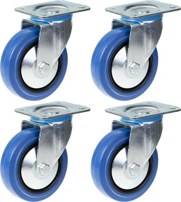 Zdjęcie produktu dla kółka 125 mm 5", niebieskie, gumowe, obrotowe, udźwig 800 kg, zestaw 4 szt