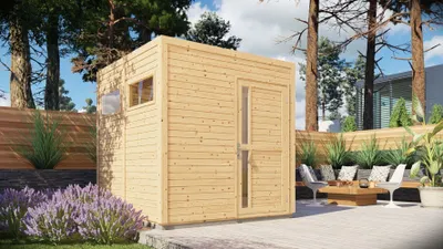 Produktbild von Gartenhaus Basel 02 inkl. Fußboden, Naturbelassen - 19 mm Elementgartenhaus, Nutzfläche: 5,10 m², Flachdach