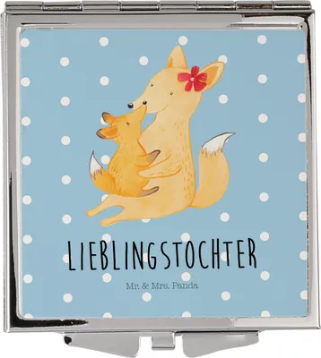 Produktbild von Mr. & Mrs. Panda Klappbarer Spiegel Fuchs Mama - Blau Pastell - Geschenk, Mami, Mutter, Muttertag, Schminkspiegel, Schoß, Kleiner, Taschenspiegel, Reisespiegel