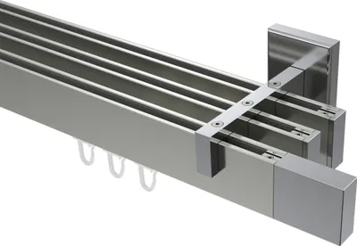 Produktbild von Interdeco Innenlaufstange / Gardinenstange mit Innenlauf Edelstahl-Optik / Chrom, Typ Smartline Lox (Quader), 14x35 mm 3-läufig, 140 cm