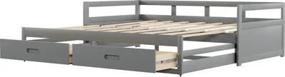 Produktbild von Schlafsofa, 90x200 cm/180x200 cm, Ausziehbett mit Bettfunktion, inkl. Lattenrost und Schubladen, Holzbett aus Holz
