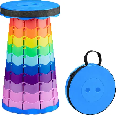 Immagine prodotto di Sgabello telescopico Relaxdays, pieghevole, con tracolla, per esterni, sgabello da campeggio regolabile in altezza, A x L x P 44,5 x 25 x 25 cm, colorato