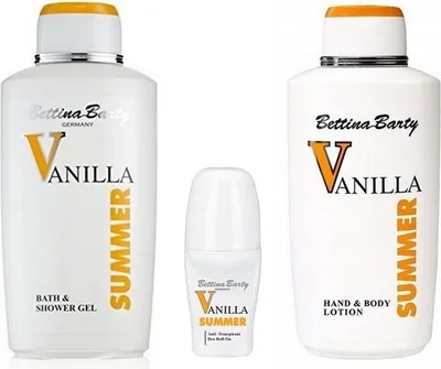 Produktbild von Bettina Barty Summer Vanilla Shower Gel 500ml + Body Lotion 500ml + Deo Roll-On 50ml