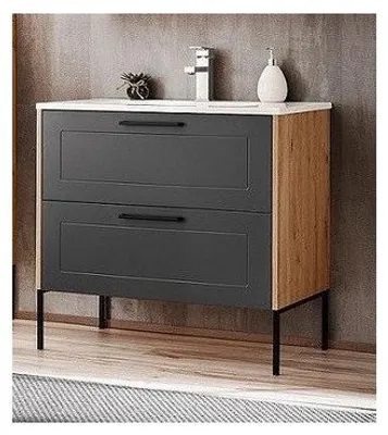 Image de Ensemble meuble sous-vasque + Vasque - 80 cm - Duramen Grey