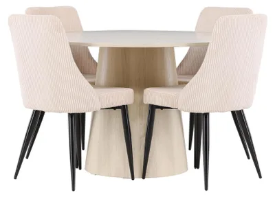 Image de Lanzo ensemble pour salle à manger table à manger blanchi 4 chaises velours beige.