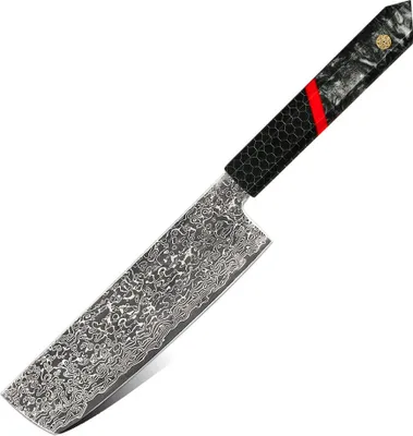 Produktbild von Damast Küchenmesser Zankuro Nakiri - Eleganz und Präzision in Schwarz/Rot KP37458