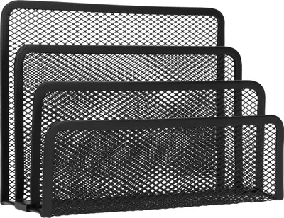 Produktbild von QUVIO Büro-Organizer - 3 Fächer - Drahtgitter - Zeitschriftenhalter - Briefablage - Zeitschriftenhalter - Metall - Schwarz - 7,5 x 18 x 13,5 cm (LxBxH)
