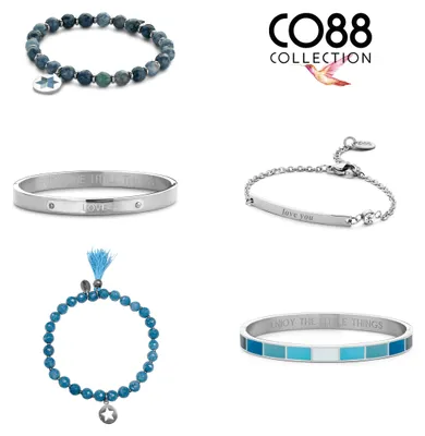 Produktbild von CO88 COllection 8CO Set058 Armband dames set 5 stuks - Blauw - Staal - Zilverkleurig
