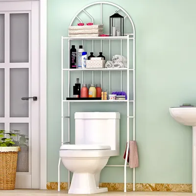 Produktbild von Toilettenregal WC-Regal Badezimmerregal 3 Ablagen Waschmaschinenregal badregal 65x34x177cm Weiß