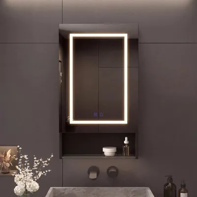 Obrázek produktu pro Zrcadlová skříňka Moonbite LED 50 cm s ochranou proti zamlžování a spodní policí, černá