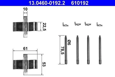 Produktbild von ATE 13.0460-0192.2 Zubehörsatz Scheibenbremsbelag Hinten für PORSCHE 911 911 Targa