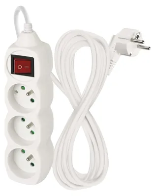 Prodlužovací kabel 5 m / 3 zásuvky / s vypínačem / bílý / PVC / 1 mm2