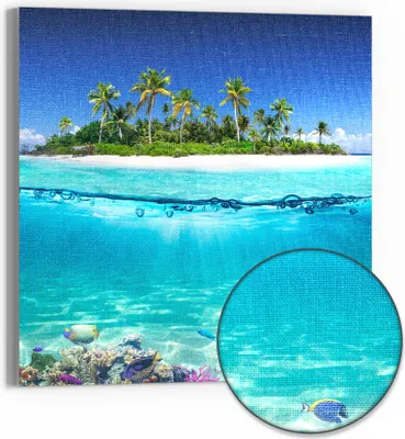 Produktbild von DEQORI Hybrid Leinwand Bild 30x30 cm 'Insel im tropischen Meer' Wandbild Glas flach modern