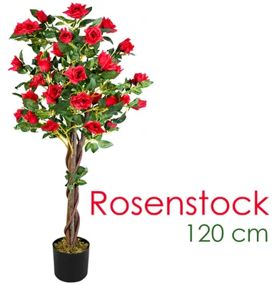 Image de Rosier Rose Plante Artificiel Artificielle avec Floraisons Rouge 120cm Bois Naturelles Decovego