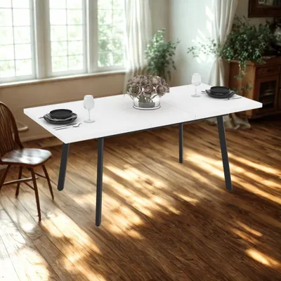 Immagine prodotto di Tavolo allungabile Lini piano bianco frassinato e gambe in metallo nero 138x85x76h