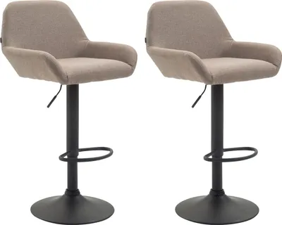 Produktbild von CLP 2er Set Barhocker Braga Stoff drehbar und höhenverstellbar taupe Gestell Farbe schwarz
