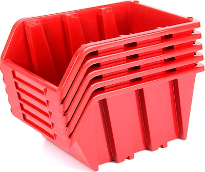 Obrázek produktu pro sada 5 úložných boxů s otevřeným čelem Stohovací boxy Dílenská sada úložných boxů s otevřeným čelem Červená 155x100x70 mm