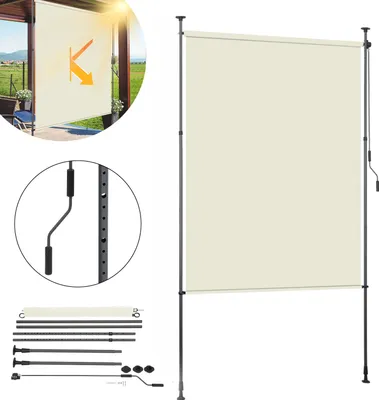 Produktbild von Clanmacy Senkrechtmarkise Außenrollo 150 x 270 cm Balkonrollo mit Handkurbel Sichtschutz Vertikalmarkise ohne Bohren Sonnenschutz Windschutz Creme