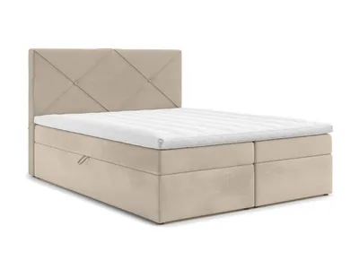 Image de AX LIVING Lit boxspring 200x200 Bratton Beige Velours Coffre de lit Topper