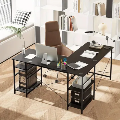 Produktbild von Schreibtisch in L-Form – Eckschreibtisch – Computertisch – Schreibtisch für das Homeoffice – Gaming-Schreibtisch – Schwarzes Metallgestell