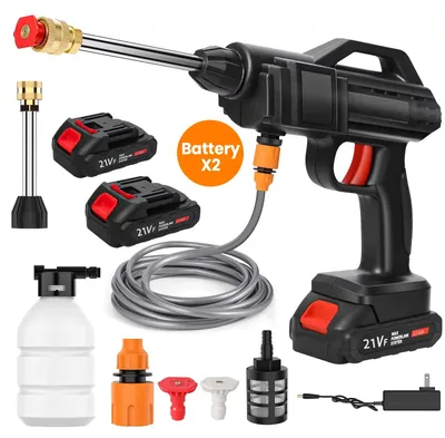 Immagine prodotto di Idropulitrice senza fili - Pistola a pressione - 50 bar - 21 V - Ideale per il lavaggio auto - 2 batterie - Tubo flessibile da 5–10 metri