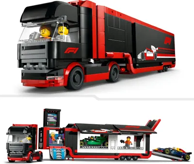 Produktbild von LEGO City F1 Transporter mit RB20 & AMR24 F1 Rennautos - Spielzeug Autotransporter für Red Bull & Aston Martin Formel 1 Teams - Inkl. 5 Minifiguren - Geschenk für Jungen & Mädchen ab 8 Jahren 60445