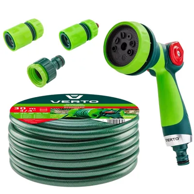 Produktbild von VERTO Gartenbewässerung Komplettes Starterset: Gartenschlauch (3/4" x 20 m - 50 m), diverse Düsen & Spritzen