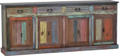 Produktbild von MiaMöbel Sideboard Cancun 210x87x40 cm Shabby Chic Massivholz Pinie Bunt
