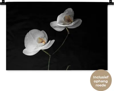Produktbild von MuchoWow® Wandteppich Wandbehang Orchidee - Blumen - Schwarz - Weiß - Stilleben 60x40 cm Tapisserie Dekoration Wandtuch - Wanddekorationen