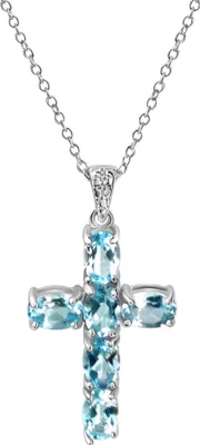 Produktbild von V Anhänger mit Kette 925/- Sterling Silber 42+3cm weiß Blautopas beh. hellblau 358241234R