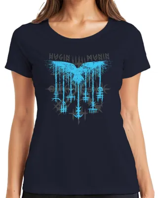Zdjęcie produktu dla Koszulka damska Hugin and Munin Odin Viking Mythology Nordic Raven Runes, granatowy, M