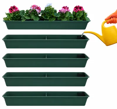 Produktbild von Hossi's Wholesale 4X Blumenkasten 80 cm mit Bewässerungssystem & Untersetzer Grün – Balkonkasten Pflanzkasten Kunststoff UV-beständig Wetterfest für Balkon Terrasse Garten Fensterbank