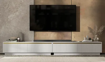 Produktbild von TV-Ständerschrank SELENE von Lindner Möbel – 280 x 37 x 35 cm  - Farbe: Weiß matt -  Italienische Tiefmattfolie