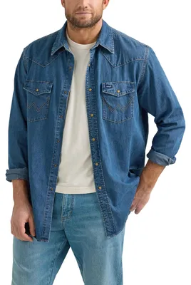 Produktbild von Wrangler Herren Denim Collection Snap Shirt, Dark Wash Denim, XX-Large