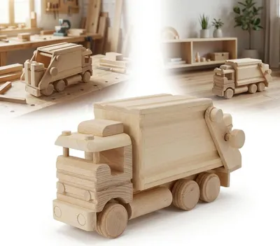 Zdjęcie produktu dla DREWNIANA ŚMIECIARKA zabawka edukacyjna handmade bukowa Montessori