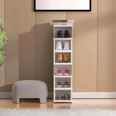 Produktbild von Livingandhome 6-stöckiger klappbarer Schuhschrank aus Kunststoff – robust, belüftet, platzsparend