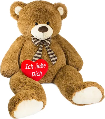Image de BRUBAKER Ours en peluche géant XXL 150 cm brun avec un cœur en peluche 'Je t'aime'