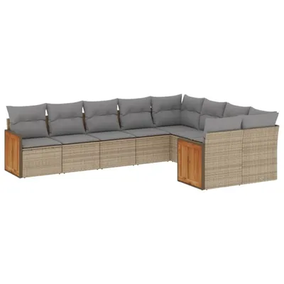 Produktbild von vidaXL 9-tlg. Garten-Sofagarnitur mit Kissen Beige Poly Rattan