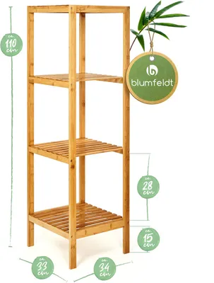 Produktbild von Regal Mehrzweckregal 4 Etagen 34x110x33cm (BxHxT) kombinierbar Bambus, Variante:4 Etagen