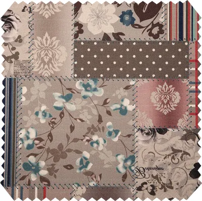 Produktbild von novely® HANAU VIVIEN - Dekostoff mit Patchwork-Print - Robuster Möbelstoff - Pflegeleichte Meterware 1lfm - Farbe: 02 Hellbraun Blau